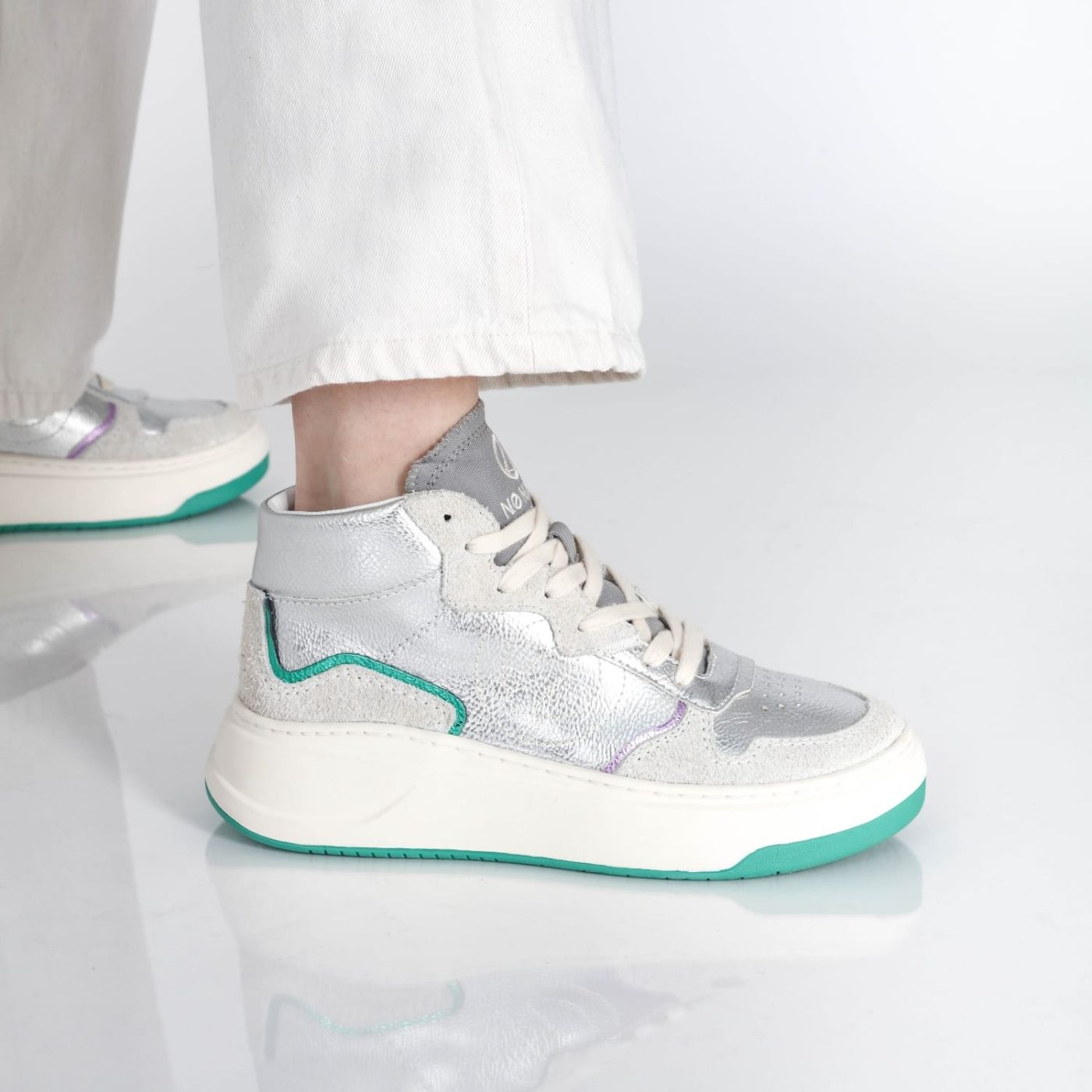 BRIDGET MID - FOLY/HAIR SUEDE - SILVER/WHITE